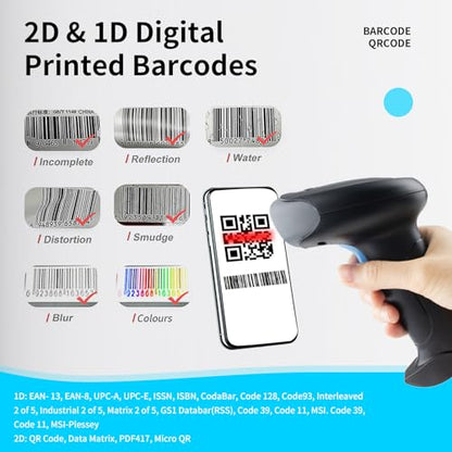 Wireless Barcode Scanner 1D QR Scanner Wireless Handheld Laser Bar Code Reader 3-in-1 with Bluetooth & 2.4G Wireless & USB Wired Works with iPad, Android Phone, iPhone, Laptop-U26 - color: Black-U26