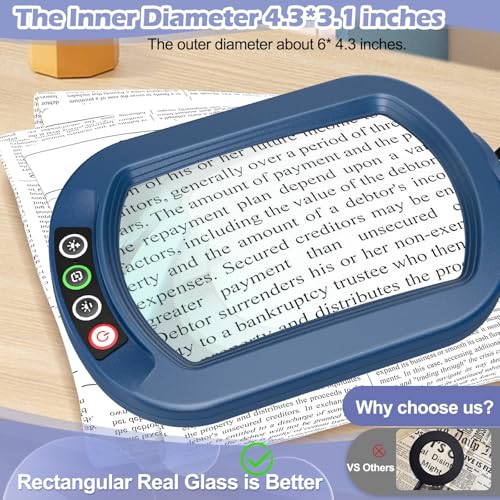 Drdefi 12X Square Magnifying Glass with Light and Stand, Real Glass LED Lighted Magnifier, 5 Color Modes Stepless Dimmable, Hands-Free Mag Desk Lamp with Clamp for Reading Craft Hobby Close Work Blue - color: Blue, size: 12X Base