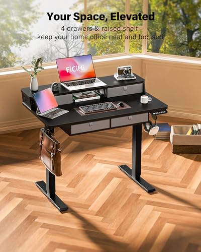 FiCiHi 40x24 Inch Electric Standing Desk, 4 Drawers, Adjustable Height Desk - color: Classical Black, size: 40"x24" (4 Drawers)