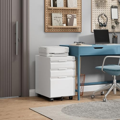 3 Drawer Mobile File Cabinet with Lock, Rolling File Cabinet with Wheels - color: White, size: 3 Drawer