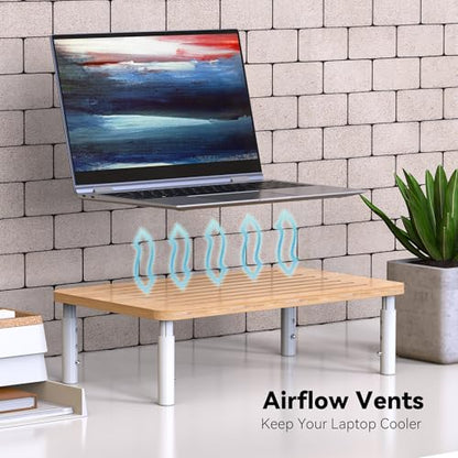 Bamboo Monitor Stand Riser, 4 Adjustable Height,Easy Assembly