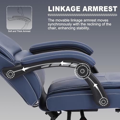 Misolant Big and Tall Office Chair with Footrest, High Back Desk Chair with Linkage Armrest, 90-155° Recline Executive Computer Chairs with Adjustable Height for Home - color: Navy Blue