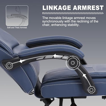 Misolant Big and Tall Office Chair with Footrest, High Back Desk Chair with Linkage Armrest, 90-155° Recline Executive Computer Chairs with Adjustable Height for Home - color: Navy Blue
