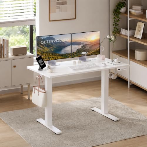 Claiks Electric Standing Desk, 55x24 Inch, White - color: White, size: 55 Inch