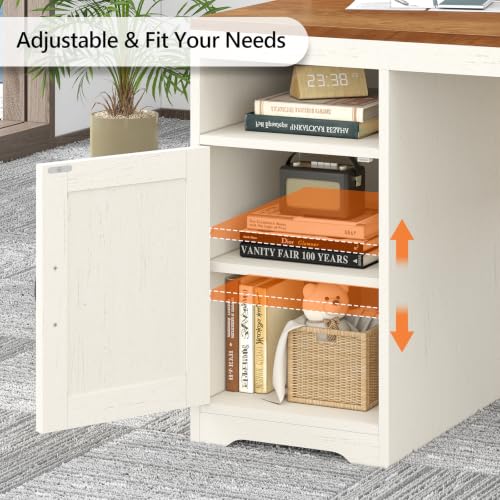 65" Farmhouse Computer Desk with Drawers and Printer Stand for Home Office - color: Brown and White