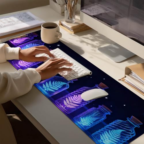 HOMETITUTE Large Mouse Pad 31.5x11.8 Inch Gaming Mousepad Glowing Fern Art Non-Slip Keyboard Desktop Protector Mat XL Mouse Pad for Home Office Laptop Wireless Mice Accessories - color: Glowing Fern Art