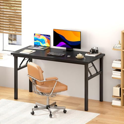 DlandHome 47 Inch Folding Computer Desk, Fully Assembled, Black - color: Black + Black, size: 47 Inches
