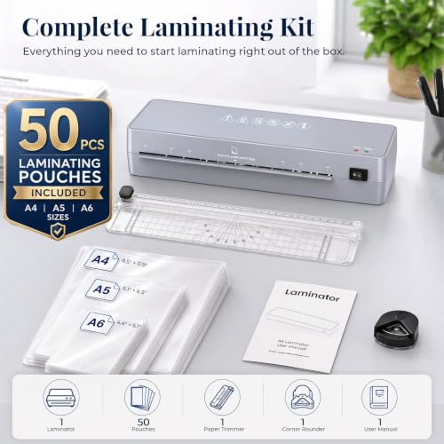 MAXDONE Laminator Machine 9-Inch - 5-in-1 Thermal Laminator Kit | with 50 Laminating Sheets, Fast Warm-Up, Paper Trimmer & Corner Rounder for Photos, Documents, Home, School & Office