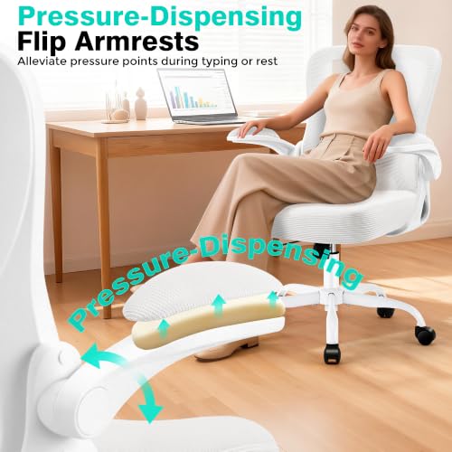 AreShark Office Chair - Ergonomic Breathable Mesh Desk Chair with Adjustable Lumbar Support and Flip-up Armrests - Executive High Back Rolling Swivel Comfortable Computer Gaming Chair for Home Office - color: White