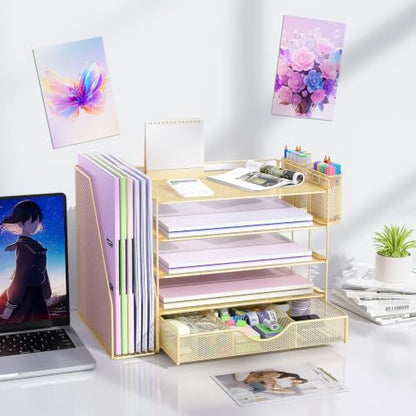 gianotter 5-Tier Desk Organizer with Drawers and File Holders - color: Gold, size: 5T