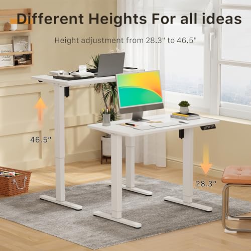JOY worker Small Electric Standing Desk, 35" Whole Piece Height Adjustable - color: White, size: 35" * 20"