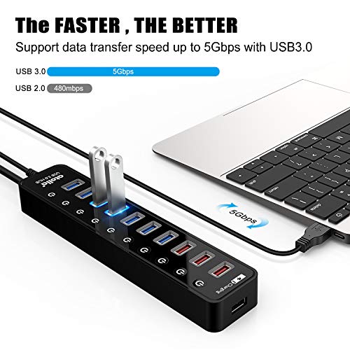 Powered USB 3.0 Hub, atolla 11 Ports, 7 USB 3.0 Data Ports+4 Charging Port