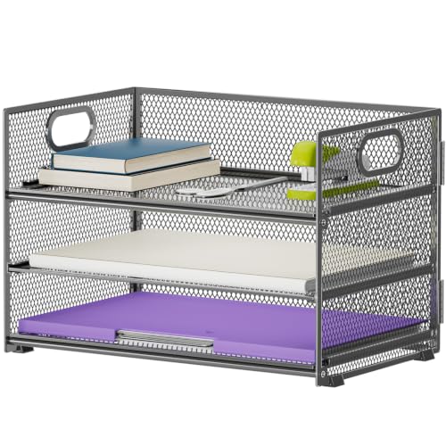 Marbrasse 3 Tier Paper Organizer Letter Tray, Mesh File Organizer with Handle, Paper Sorter Desk Organizer for Home Office Supplies - Gray - color: Gray