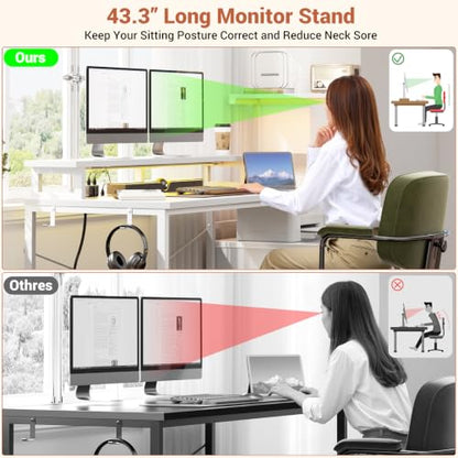 Aheaplus Gaming Desk with LED Strip & Power Outlet, 59Inch Reversible Computer Desk with Monitor Stand & Storage Shelves, Home Office Desks with Fabric File Drawer, Gamer Table PC Desk, White - color: White