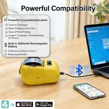 Label Printer, Rechargeable Label Maker Machine with Tape(70×40mm)