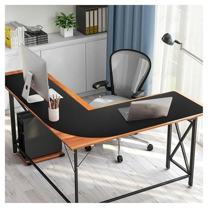 MAIDERN (51” + 51”) x 15.7” L Shaped Corner Desk Mat, Cork & Leather Reversible Desk Pad for Gaming Computer Office Home (Black) … - size: (51” + 51”) x 15.7”
