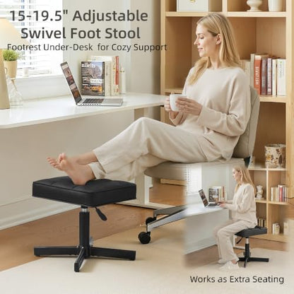 LUE BONA Foot Rest Under Desk Ottoman, 15''-19.5'' Height Adjustable PU Faux Leather Leg Rest with Soft Padding, 360° Swivel Design, Black Supports Up to 300lbs for Bathroom & Living Room - color: Black