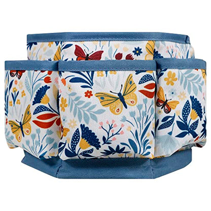 SINGER 360 Rotating Sewing Organizer Caddy, Butterfly Floral Desk Storage | 360-degree rotating desktop organizer with 4 padded compartments and 6 outer pockets; keeps thread, tools and notions handy