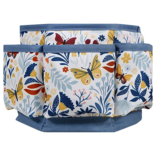 SINGER 360 Rotating Sewing Organizer Caddy, Butterfly Floral Desk Storage | 360-degree rotating desktop organizer with 4 padded compartments and 6 outer pockets; keeps thread, tools and notions handy