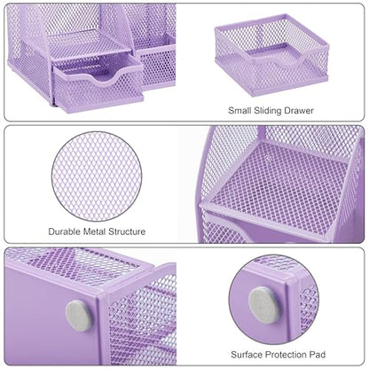 Exerz Metal Mesh Desk Organizer 7 Compartments with Drawer Light Purple - color: Light Purple