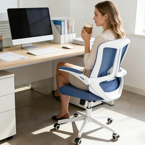 Office Chair (02BLue) | Smooth-rolling casters, space-saving design, height adjustable, for home office and gaming, sturdy construction - color: 02blue