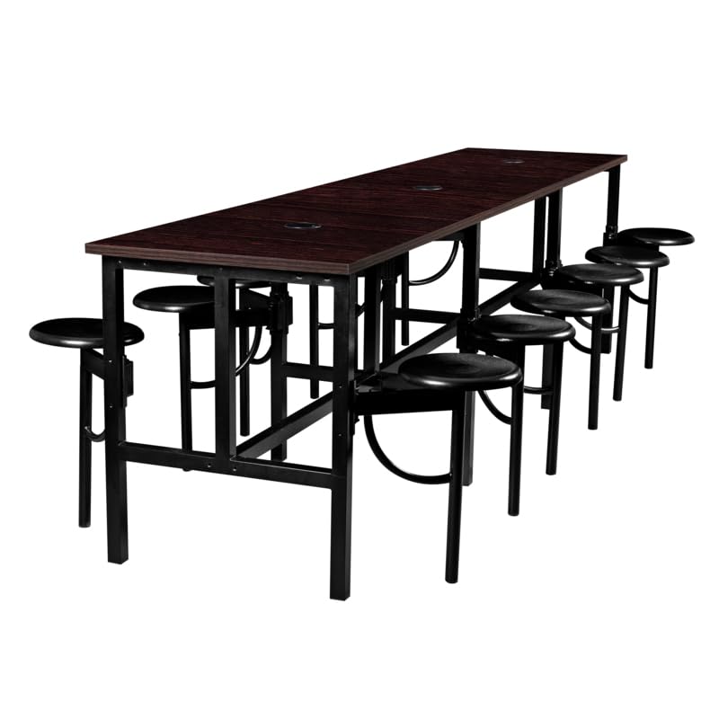 Romig Endure Standing Height Collaborative Table and Chair Set with 12 Pull-Out Swivel Stools, Walnut Top, Built-in Power Outlets and USB Charging, Classroom Training Table - color: Walnut, size: 12 Seater