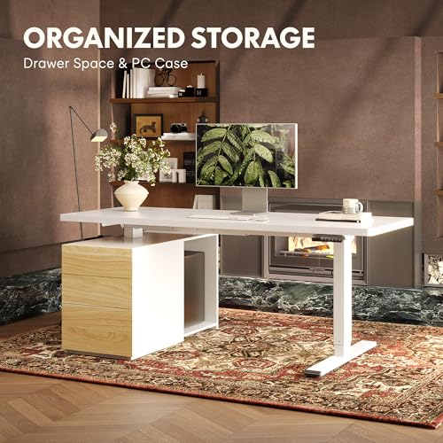 FLEXISPOT 55" Executive Standing Desk with Drawers & CPU Cabinet, White - color: White, size: 55"x28"