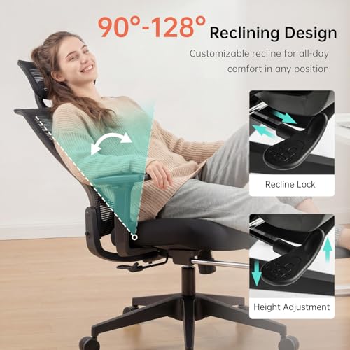 Ergonomic Foldable Office Chair with Footrest and Lumbar Support, Black - color: Black