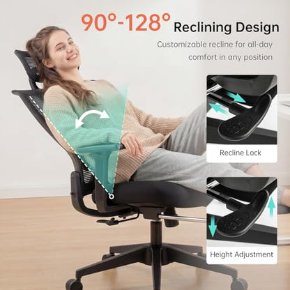 Ergonomic Foldable Office Chair with Footrest and Lumbar Support, Black - color: Black