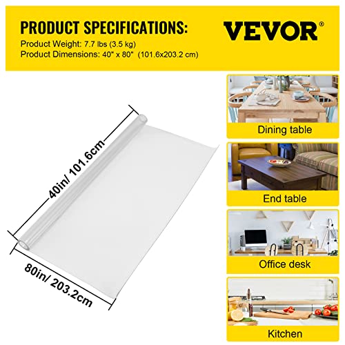 VEVOR Plastic Table Cover 40 x 80 Inch, 1.5 mm Thick Clear Table Protector, Rectangle Clear Desk Mat, Waterproof & Easy Cleaning for Office Dresser Night Stand - size: 80" x 40" (Rectangular)