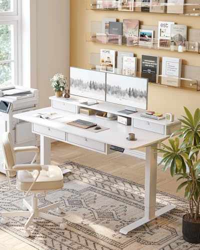 CubiCubi 48" x 24" Standing Electric Desk with Drawers, White - color: White, size: 48 inch