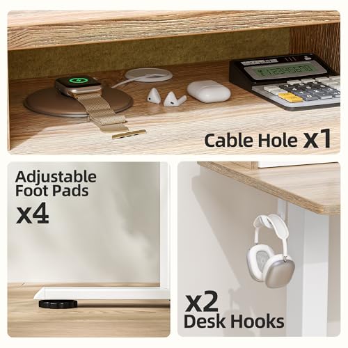 TIQLAB Standing Desk with Two Drawers, Stand Up Standing Desk Adjustable Height, Electric Sit Stand Table with Storage Shelf and Splice Board, 55 * 24 inch, Maple - color: Maple, size: 55*24 inch without keyboard tray