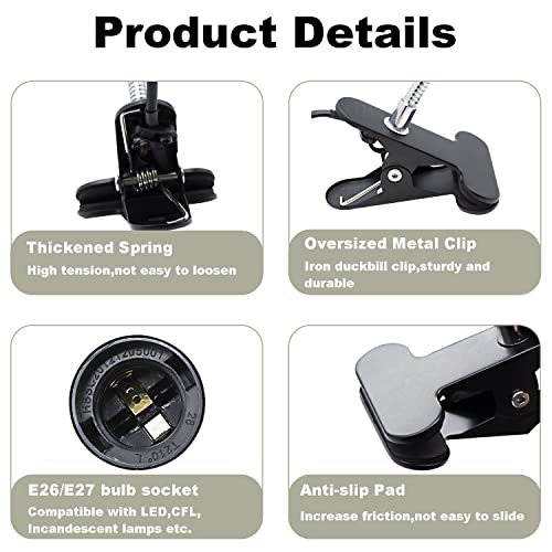 Clip Lamp Holder Adjustable Switch Clip Light Flexible Clip lamp Holder Clip Desk Lamp Socket Adjustable Light Stand Clamp Lamp Base Light Socket Gooseneck for Bedroom Lighting - color: Black, size: 1PC