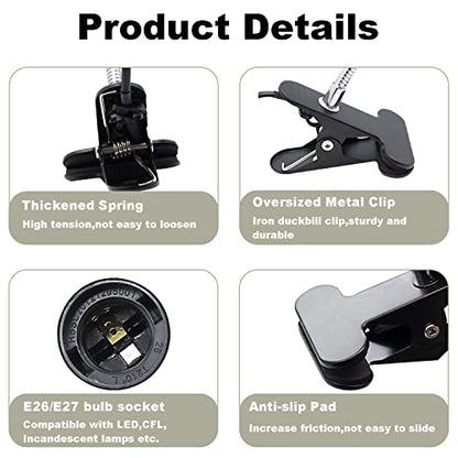 Clip Lamp Holder Adjustable Switch Clip Light Flexible Clip lamp Holder Clip Desk Lamp Socket Adjustable Light Stand Clamp Lamp Base Light Socket Gooseneck for Bedroom Lighting - color: Black, size: 1PC