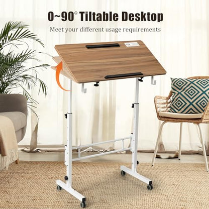Hadulcet Small Standing Desk with Tiltable Desktop, Height Adjustable - color: Oak, size: 31.5" with Charging
