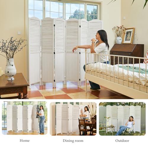 Room Dividers, 5.75Ft Individual Privacy Screens Foldable Wooden Louver & MDF Stable Wall Divider for Home Office Bedroom, 6 Panels (White-Washed) - color: White - Unique, size: 6 Panels