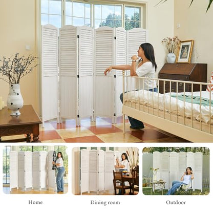 Room Dividers, 5.75Ft Individual Privacy Screens Foldable Wooden Louver & MDF Stable Wall Divider for Home Office Bedroom, 6 Panels (White-Washed) - color: White - Unique, size: 6 Panels