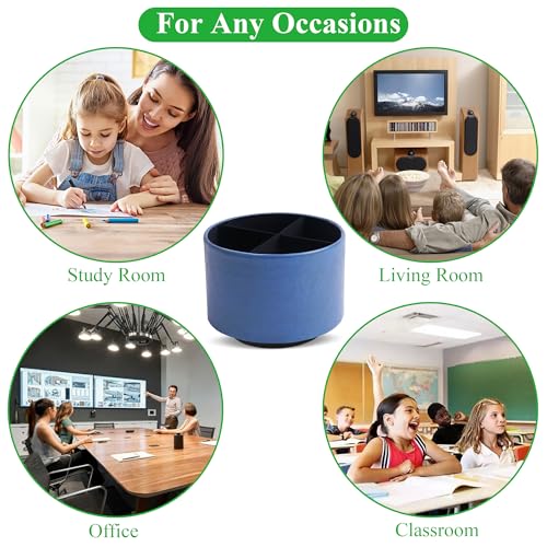 Round Leather Art Supply Organizer,Remote Control Holder,360 Degree Spinning,Multi-Functional Pencil Holder,4 Compartments Desktop Stationary Organizer(1-Oil Blue2) - color: 1-Oil Blue2