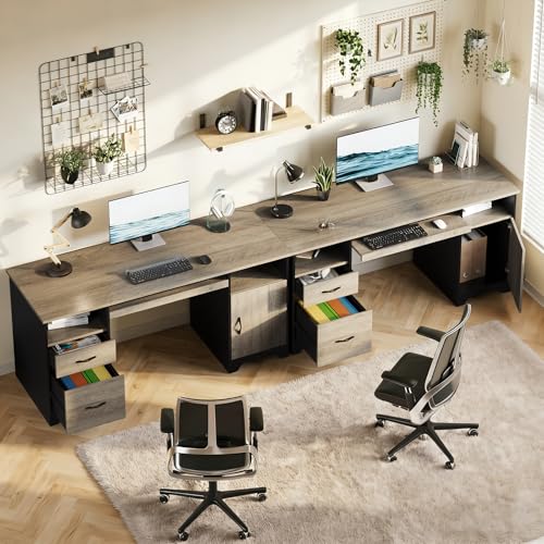 Bestier 59" Executive Desk, File Drawer, Keyboard Tray & 2 Drawers, Gray | File Drawer For Letter/A4/Legal Folders, 2 Storage Drawers, Keyboard Tray, Cable Management, 200 LBS Capacity, Wood Finish - color: Gray&black
