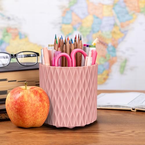 Pencil Holder - 360° Rotation, 5 Slot Desk Supplies For Women Office Aesthetic. Pencil Holder For Office&School, Desk Accessories(Pink) - color: pink