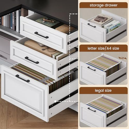 SEDETA Farmhouse 61" Executive L Shaped Desk with Drawers for Home Office - color: White and Black, size: L Shaped Desk