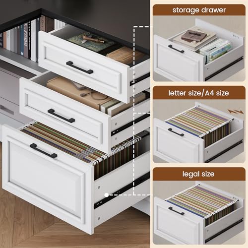 SEDETA Farmhouse 61" Executive L Shaped Desk with Drawers for Home Office - color: White and Black, size: L Shaped Desk