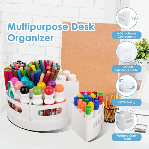 CraftGenes Rotating Art Supply Organizer, 7 Removable Compartments, White - color: White