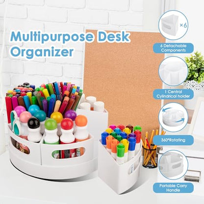 CraftGenes Rotating Art Supply Organizer, 7 Removable Compartments, White - color: White