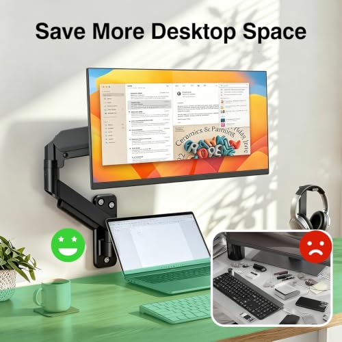 Single Monitor Wall Mount for 17 to 32 inch Flat/Curved Computer Screens,Full Motion Adjustable Monitor Wall Arm Holds Up to 22lbs,VESA Wall Mount 75x75/100x100, Black - size: 17”-32” monitor arm