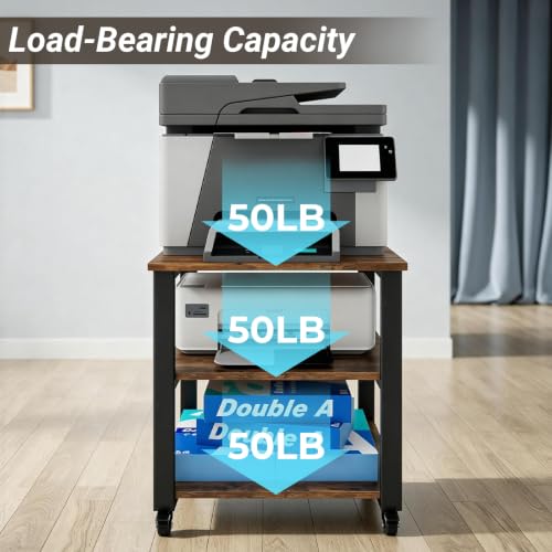Natwind 3 Tier Laser Printer Stand,20''x20'' Side Table for Printer, Retro | Large Printer Table ,Copier Stand with Industrial Wheels, Heavy Duty Stand, 1.6''x0.8'' Thick Steel Tube, for Home Office - color: Retro