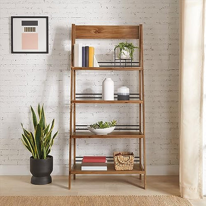 4-Tier Ladder Bookshelf - Freestanding Bookcase with X-Back Frame - Shelves for Living Room, Kitchen, Bedroom, and Office by Lavish Home (Walnut)