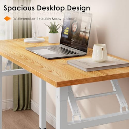 Need Small Folding Computer Desk, 35.8 Inch Writing Table, Teak & White - color: Teak & White, size: 35.8 inches