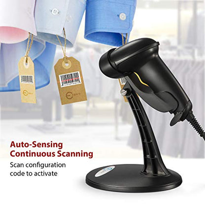Esky Barcode Scanner with Stand, Wired Handheld Bar Code Scanner with Adjustable Stand, Automatic 1D USB Laser Scanner Support Windows/Mac/Linux for Store, Supermarket, Warehouse, Library - size: 1 Pack