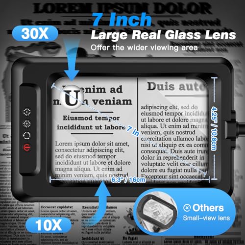 MoKo 10X Magnifying Glass with Light, 7-Inch Clamp Lamp | Desk magnifying glass with light has a swing arm, metal clamp, 60 LEDs, 5 color modes and 4 brightness levels. - color: Black Without Base